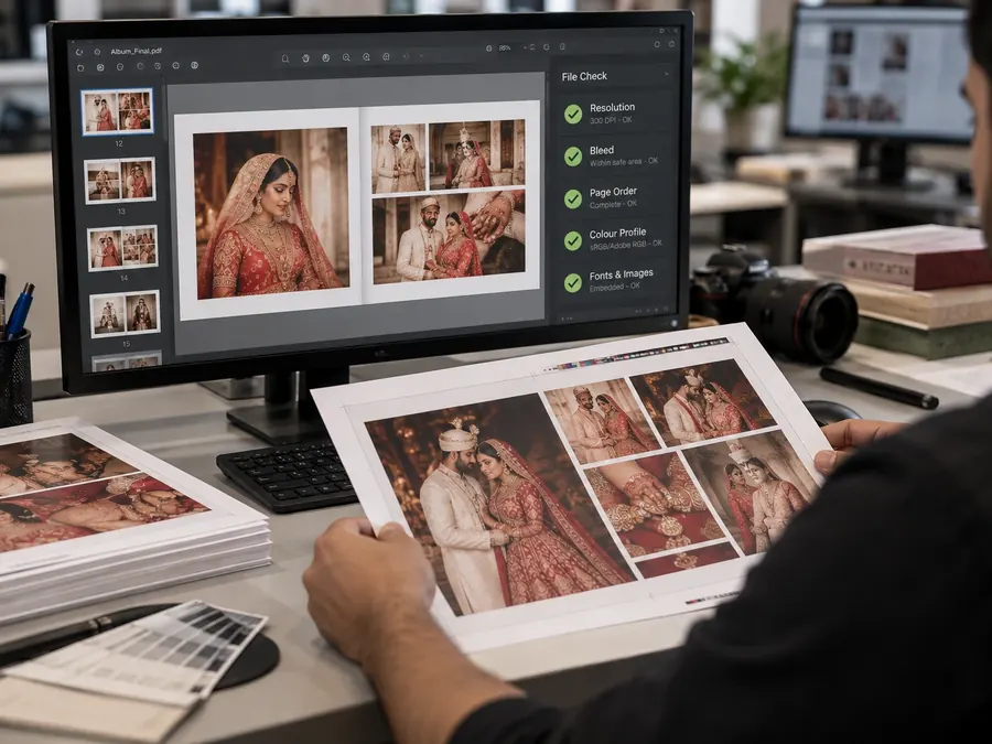 Bright Photobook production team checking album files